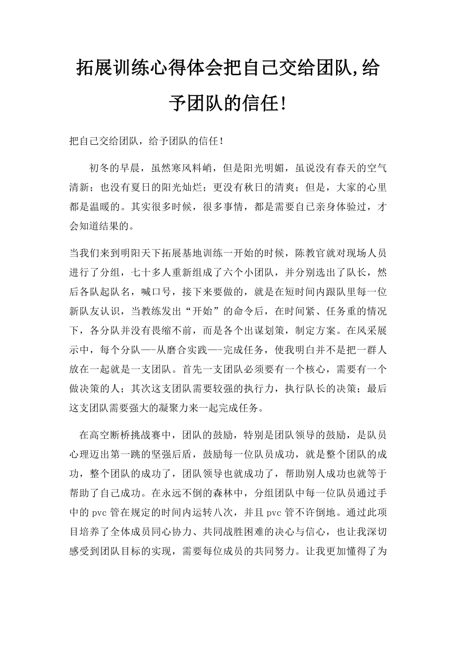 拓展训练心得体会把自己交给团队,给予团队的信任!.docx_第1页