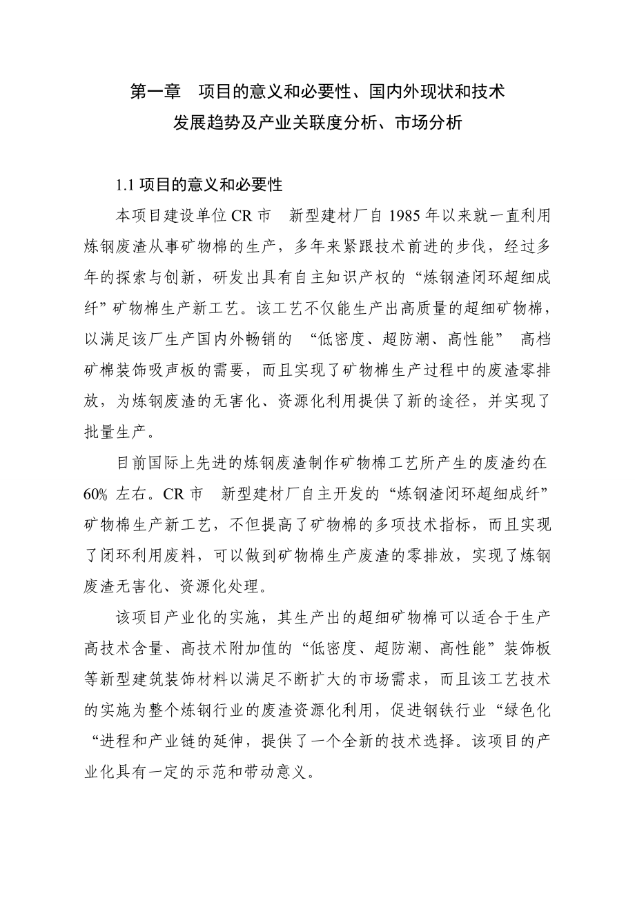 炼钢渣闭环超细成纤产业化项目资金申请报告.doc_第1页