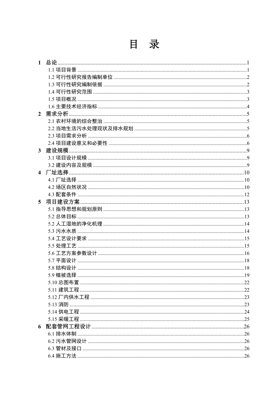 山东某乡镇人工湿地污水处理项目可行性研究报告.doc_第1页