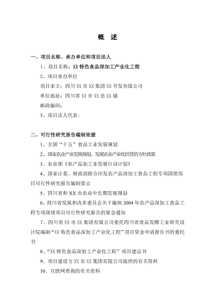 特色食品深加工产业化工程项目可行性研究报告.doc