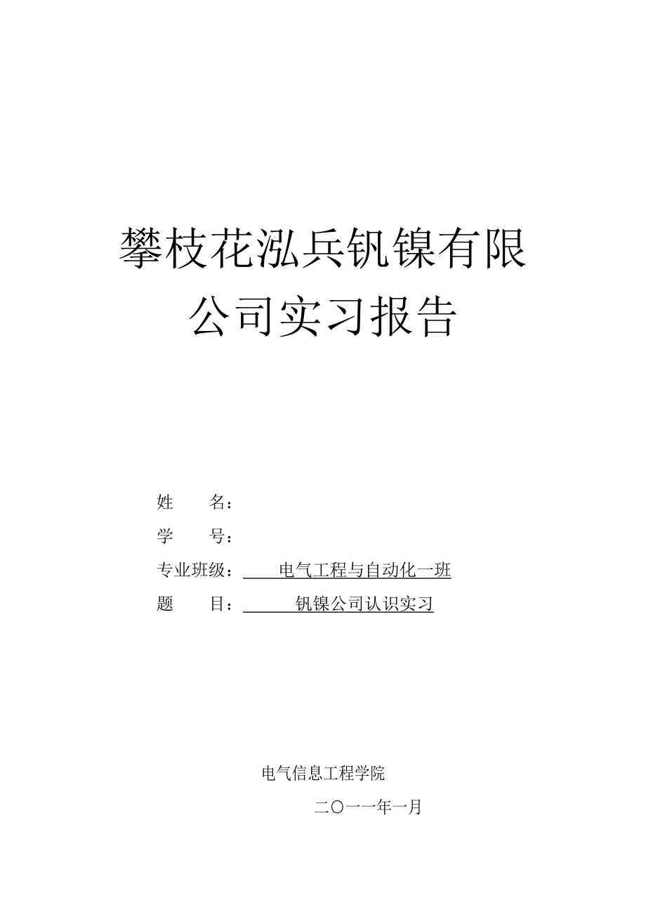 实习报告 攀枝花泓兵钒镍有限公司.doc_第1页