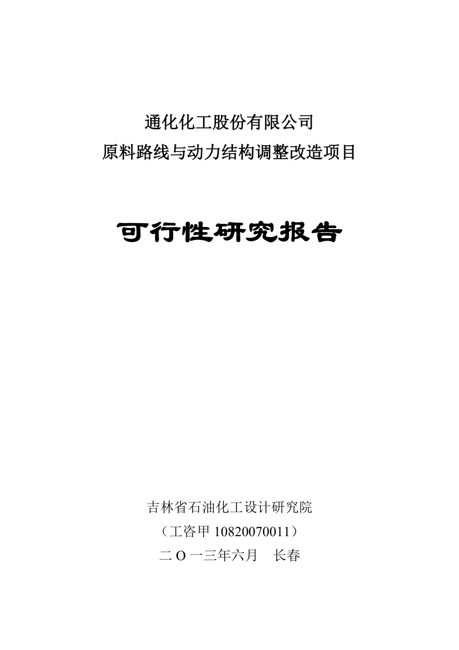 原料路线与动力结构调整改造项目可行性研究报告1.doc_第1页