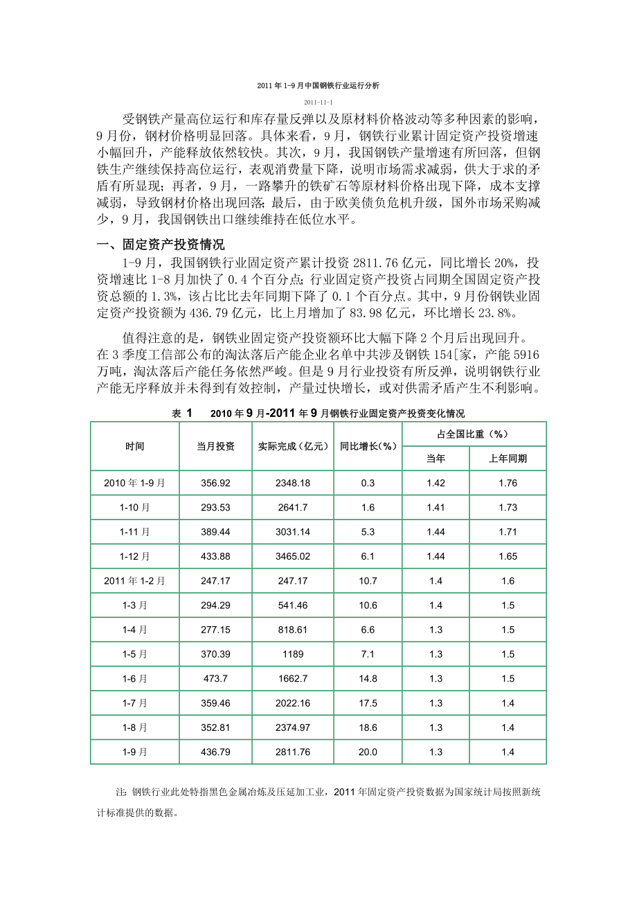 19月中国钢铁行业运行分析.doc_第1页