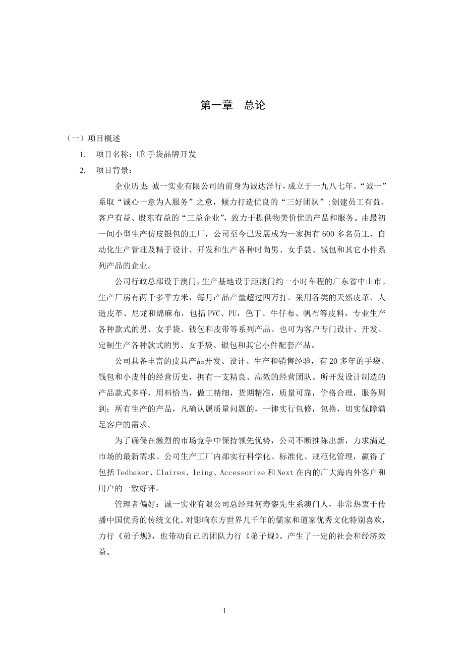 Uè手袋品牌开发项目可行性研究报告.doc_第1页