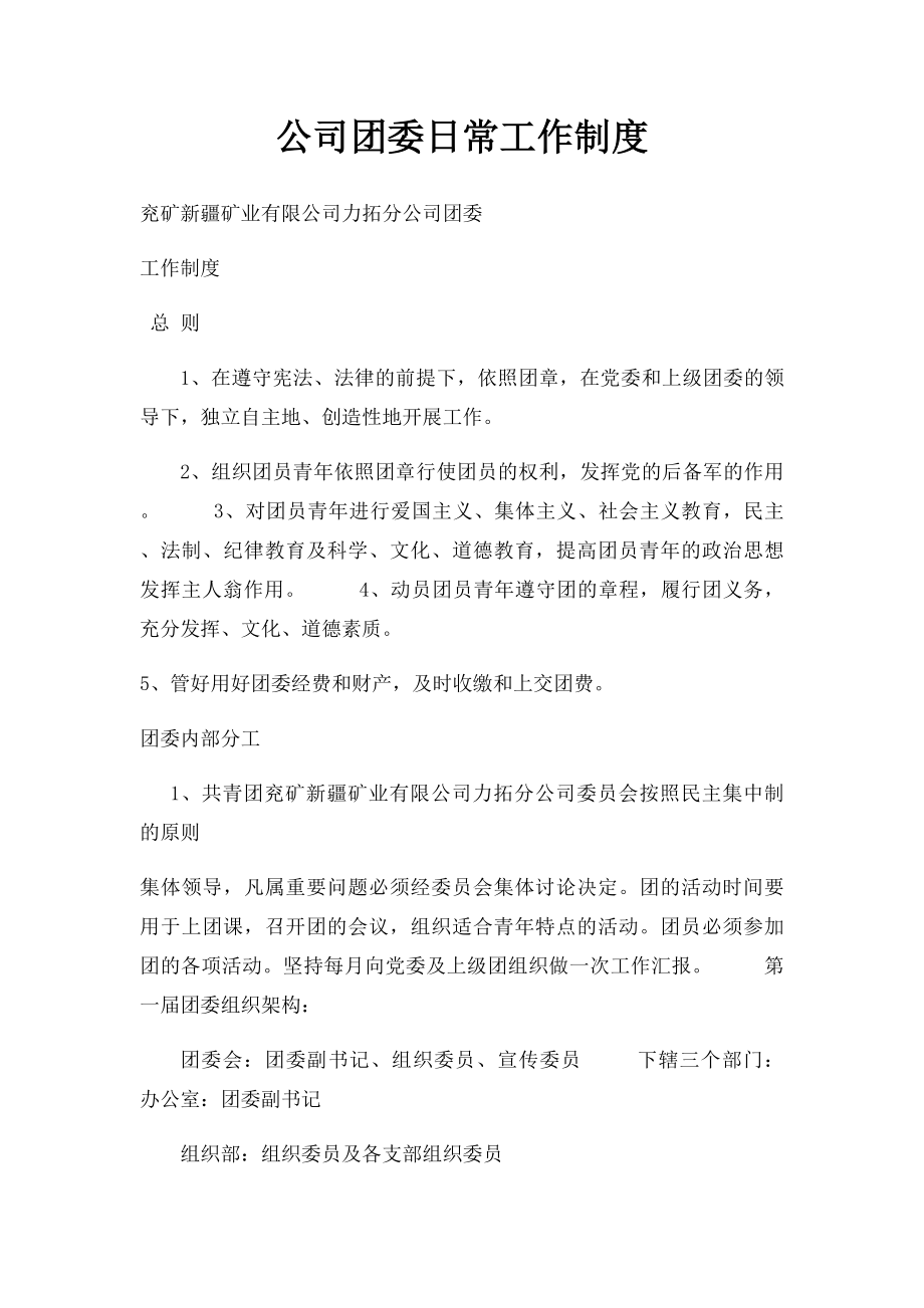 公司团委日常工作制度.docx_第1页