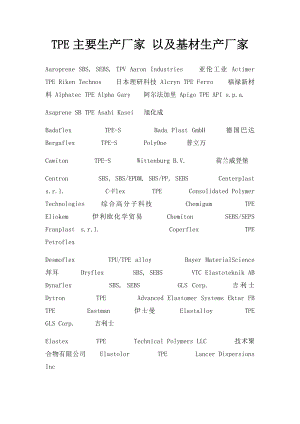 TPE主要生产厂家 以及基材生产厂家.docx