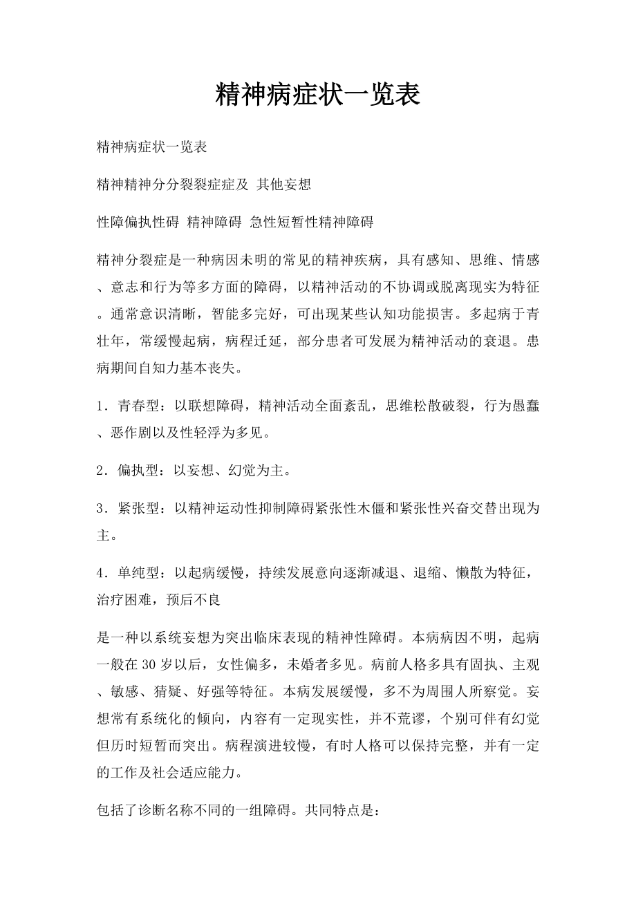 精神病症状一览表.docx_第1页