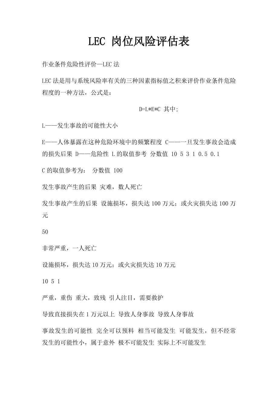 LEC 岗位风险评估表.docx_第1页