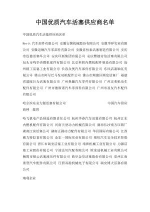 中国优质汽车活塞供应商名单.docx