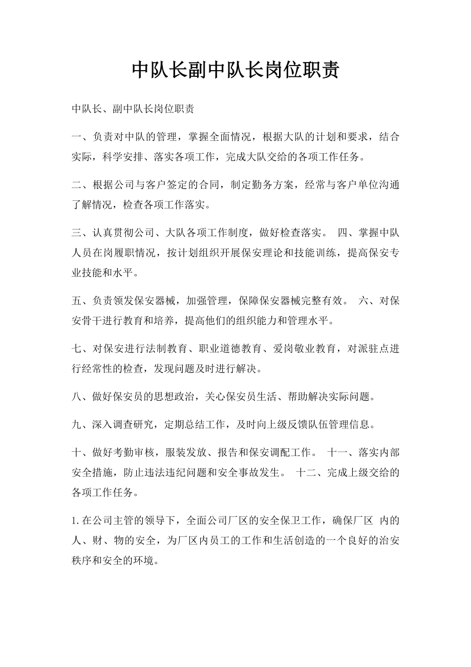 中队长副中队长岗位职责.docx_第1页