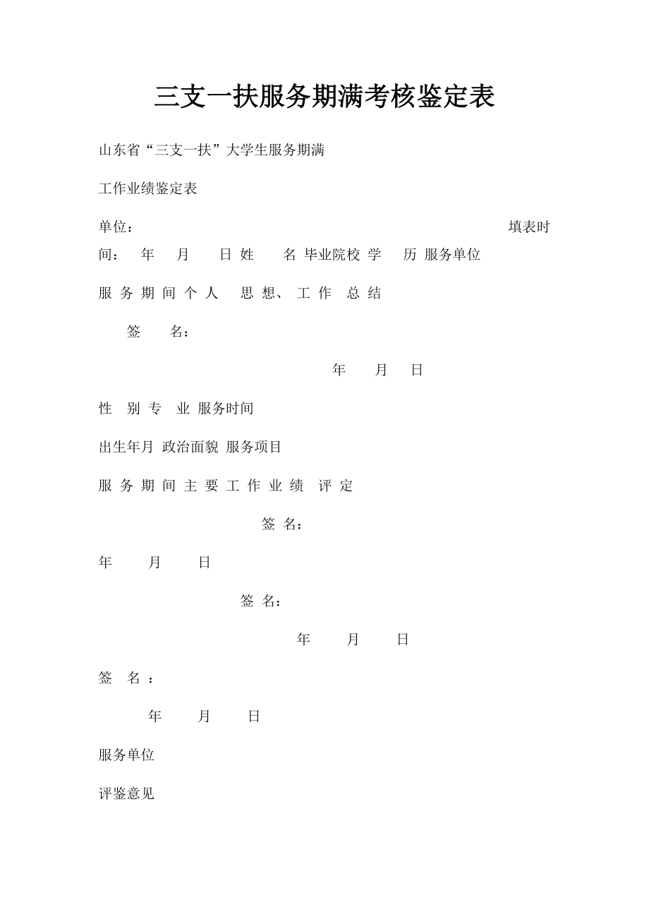 三支一扶服务期满考核鉴定表.docx_第1页