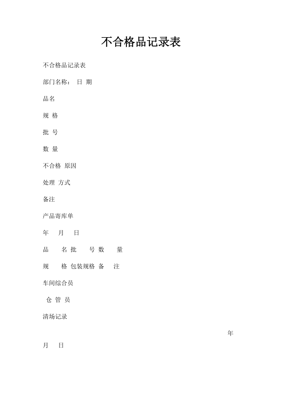 不合格品记录表.docx_第1页