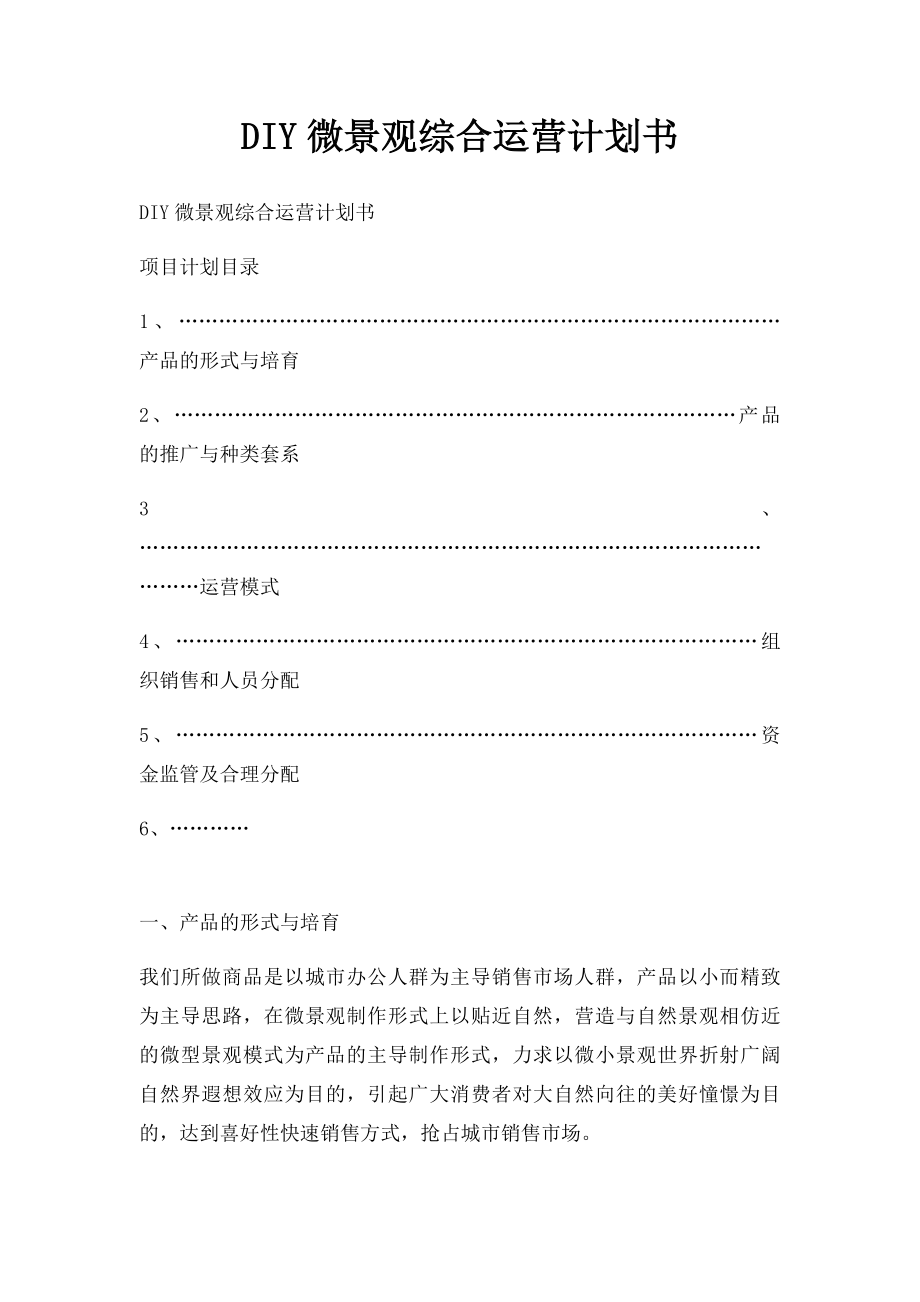 DIY微景观综合运营计划书.docx_第1页