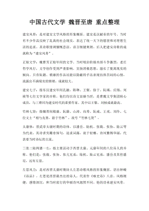 中国古代文学 魏晋至唐 重点整理.docx