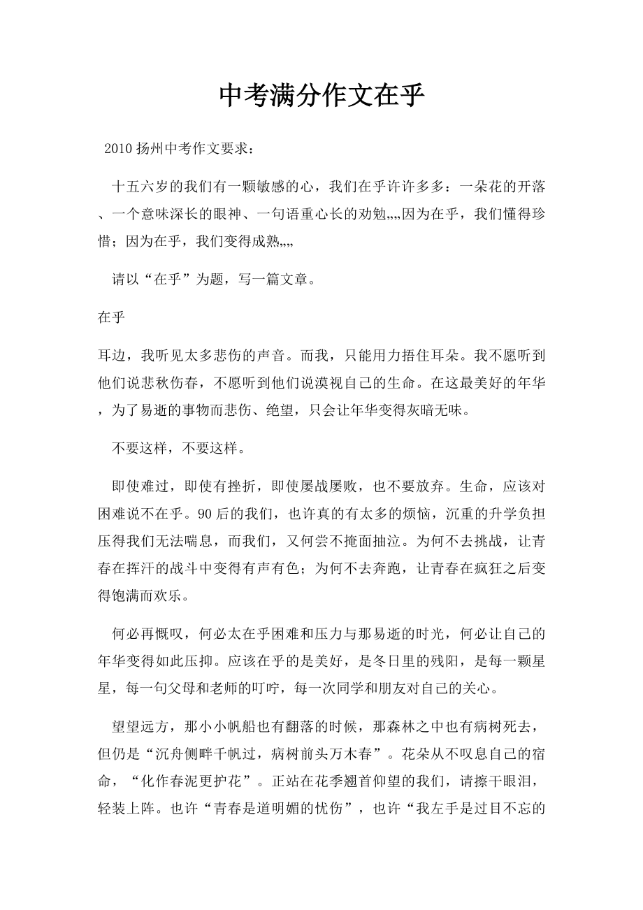 中考满分作文在乎.docx_第1页