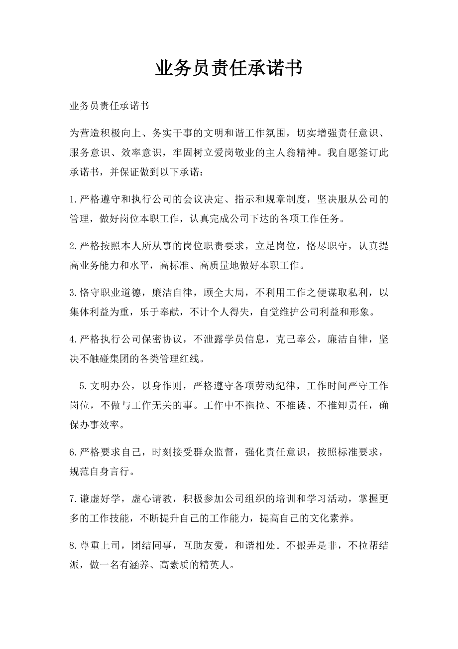 业务员责任承诺书.docx_第1页