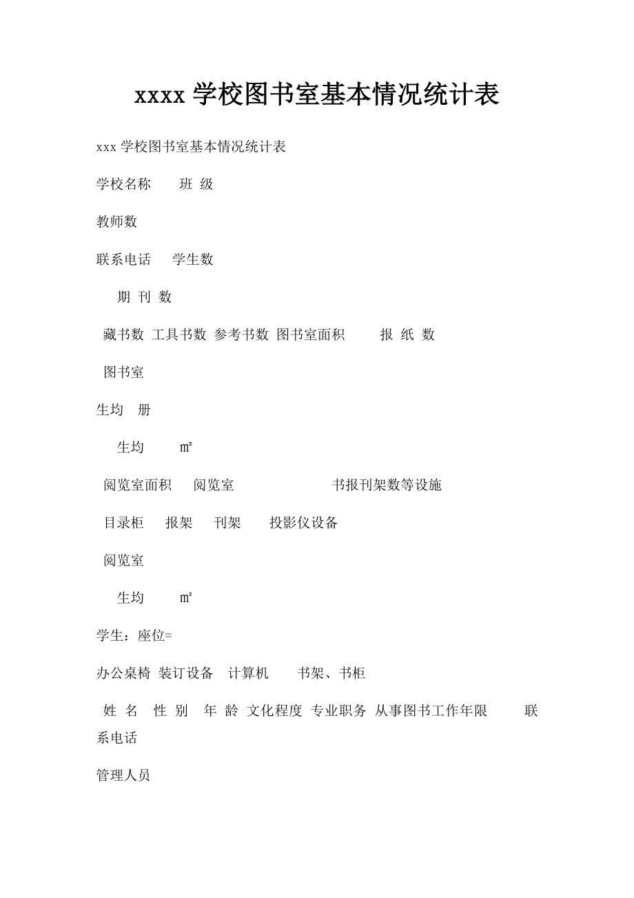 xxxx学校图书室基本情况统计表.docx_第1页