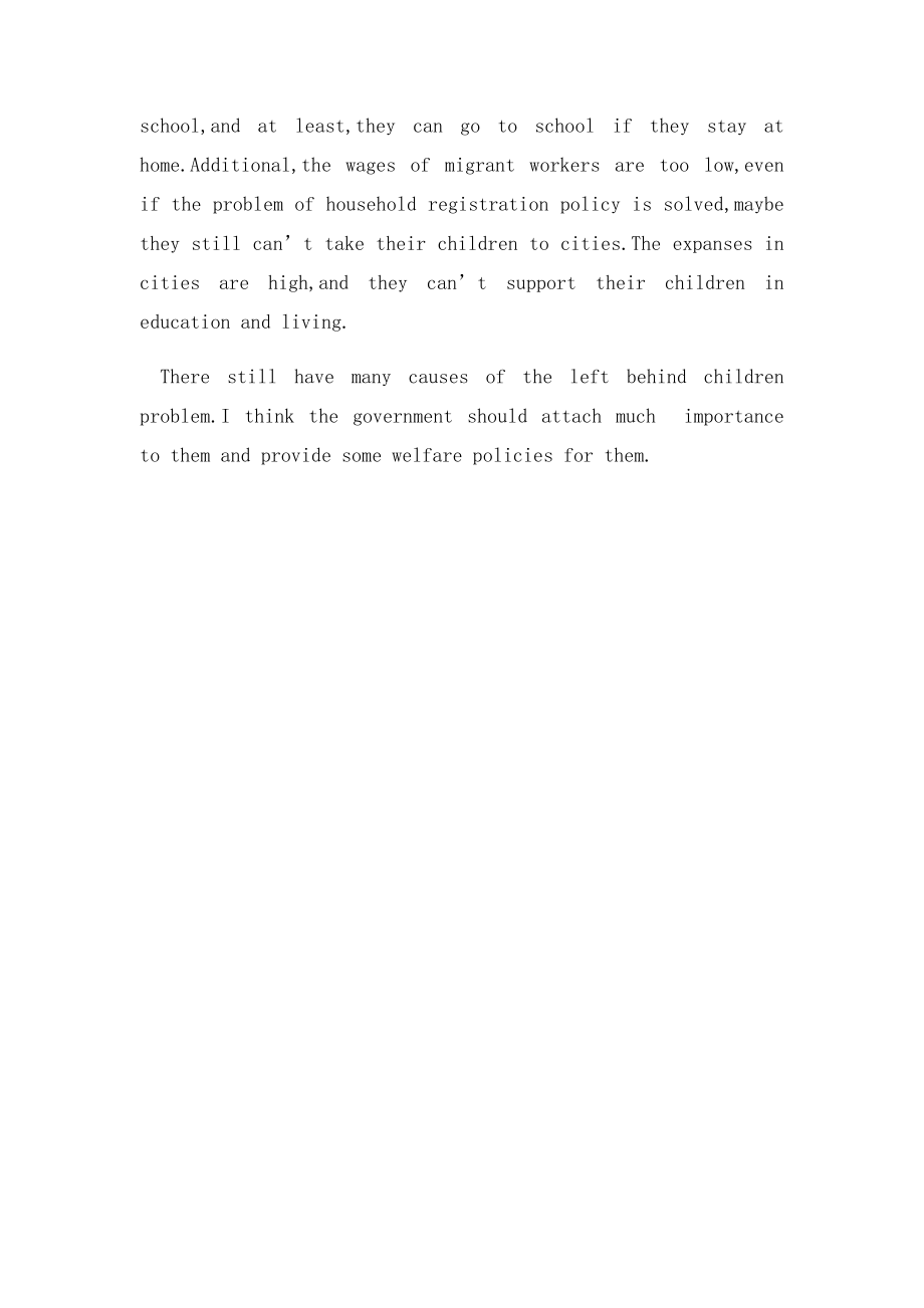The Cause of Left Behind Children关于造成留守儿童原因的200到300字的英语作文.docx_第2页