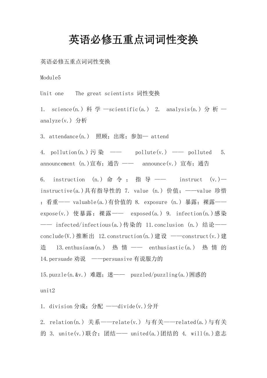 英语必修五重点词词性变换.docx_第1页