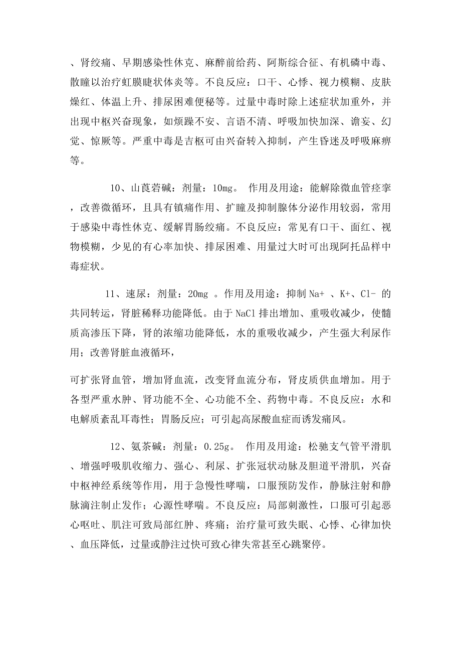 二十种抢救药品的作用及不良反应.docx_第3页