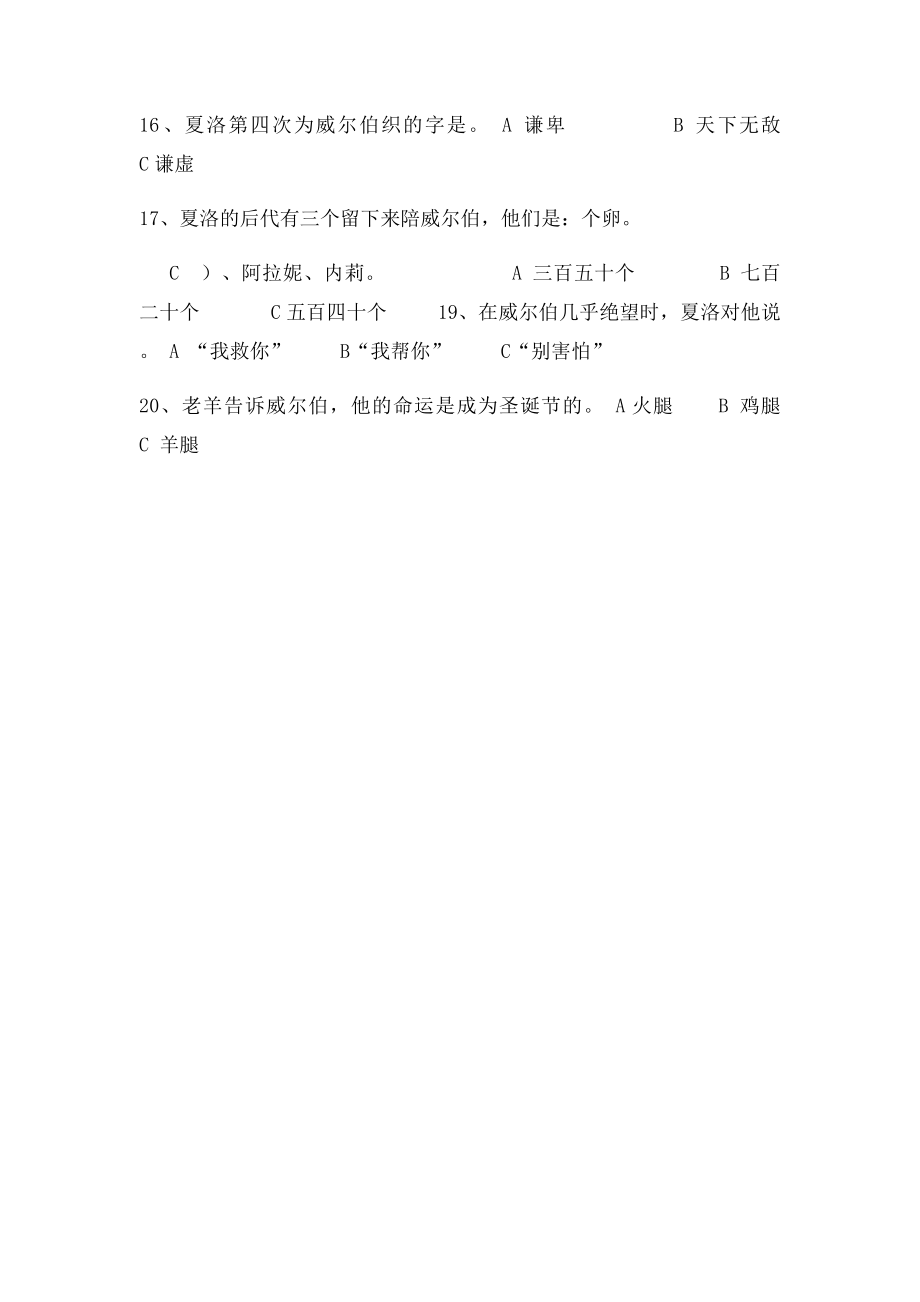 《夏洛的网》阅读考级题.docx_第2页