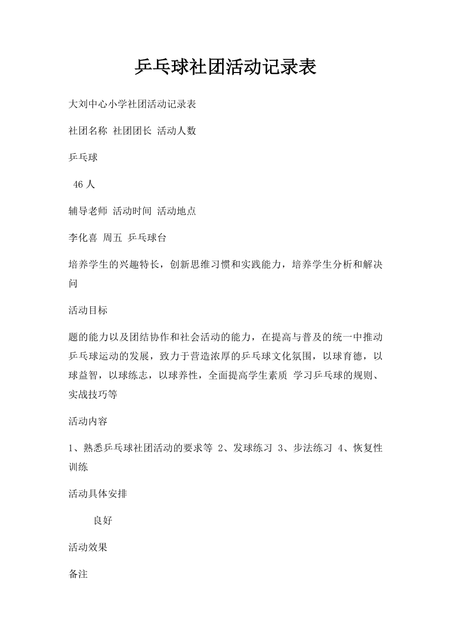 乒乓球社团活动记录表.docx_第1页