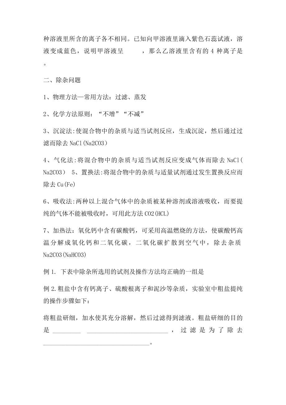 九年级化学离子共存鉴别及除杂.docx_第2页