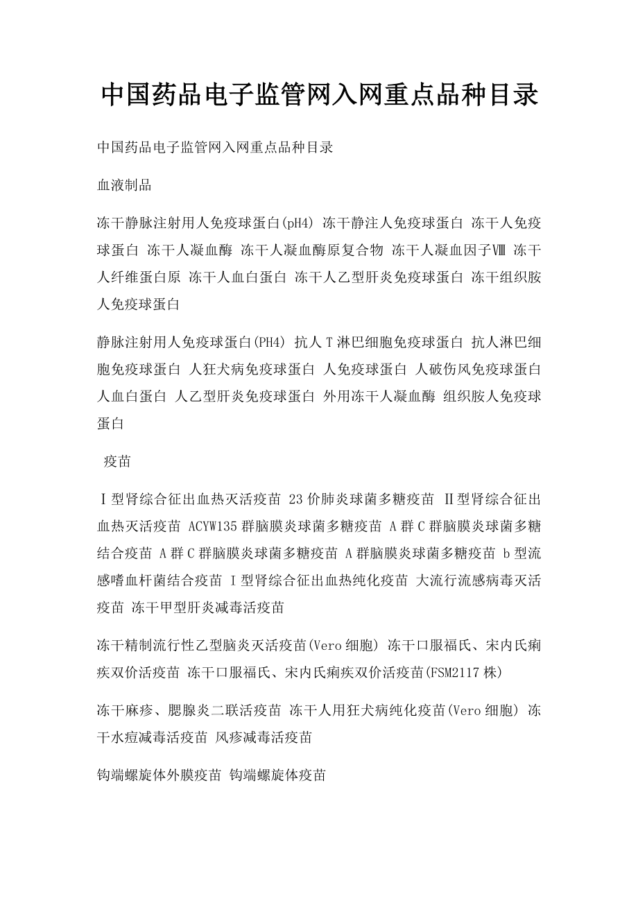 中国药品电子监管网入网重点品种目录.docx_第1页