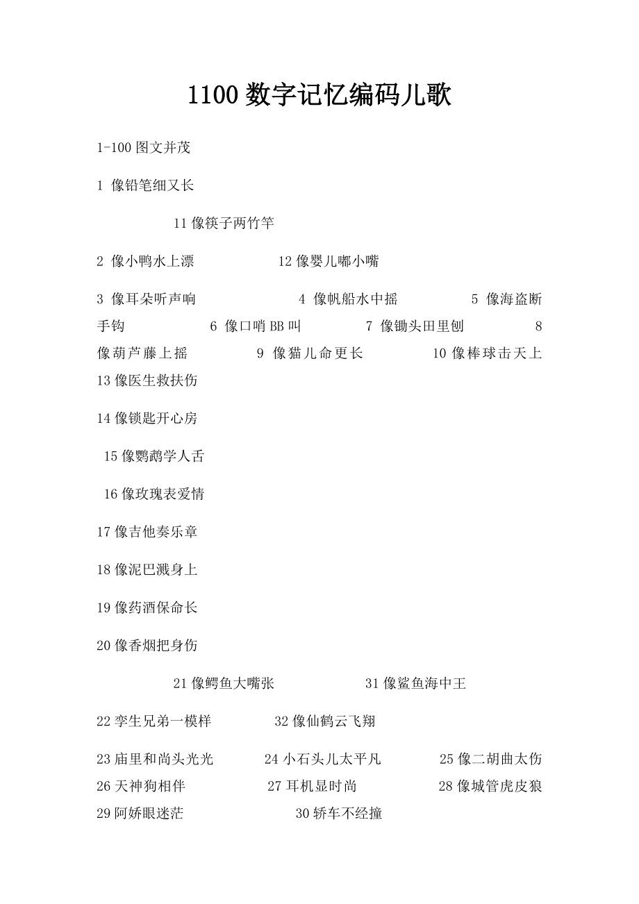 1100数字记忆编码儿歌.docx_第1页