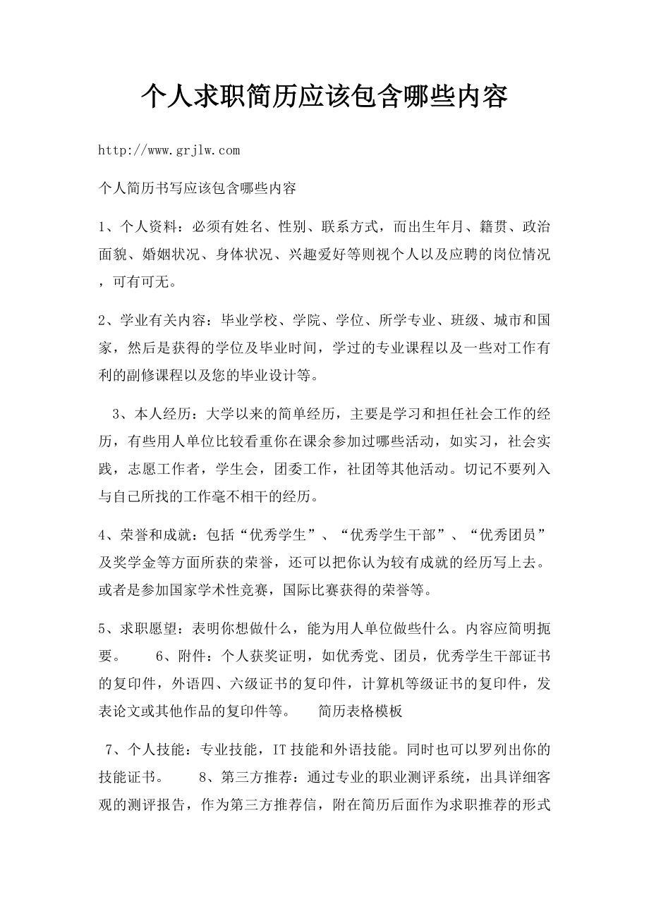 个人求职简历应该包含哪些内容.docx_第1页