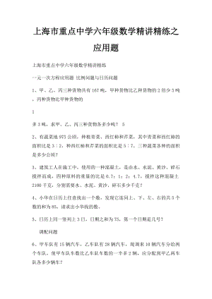 上海市重点中学六年级数学精讲精练之应用题.docx