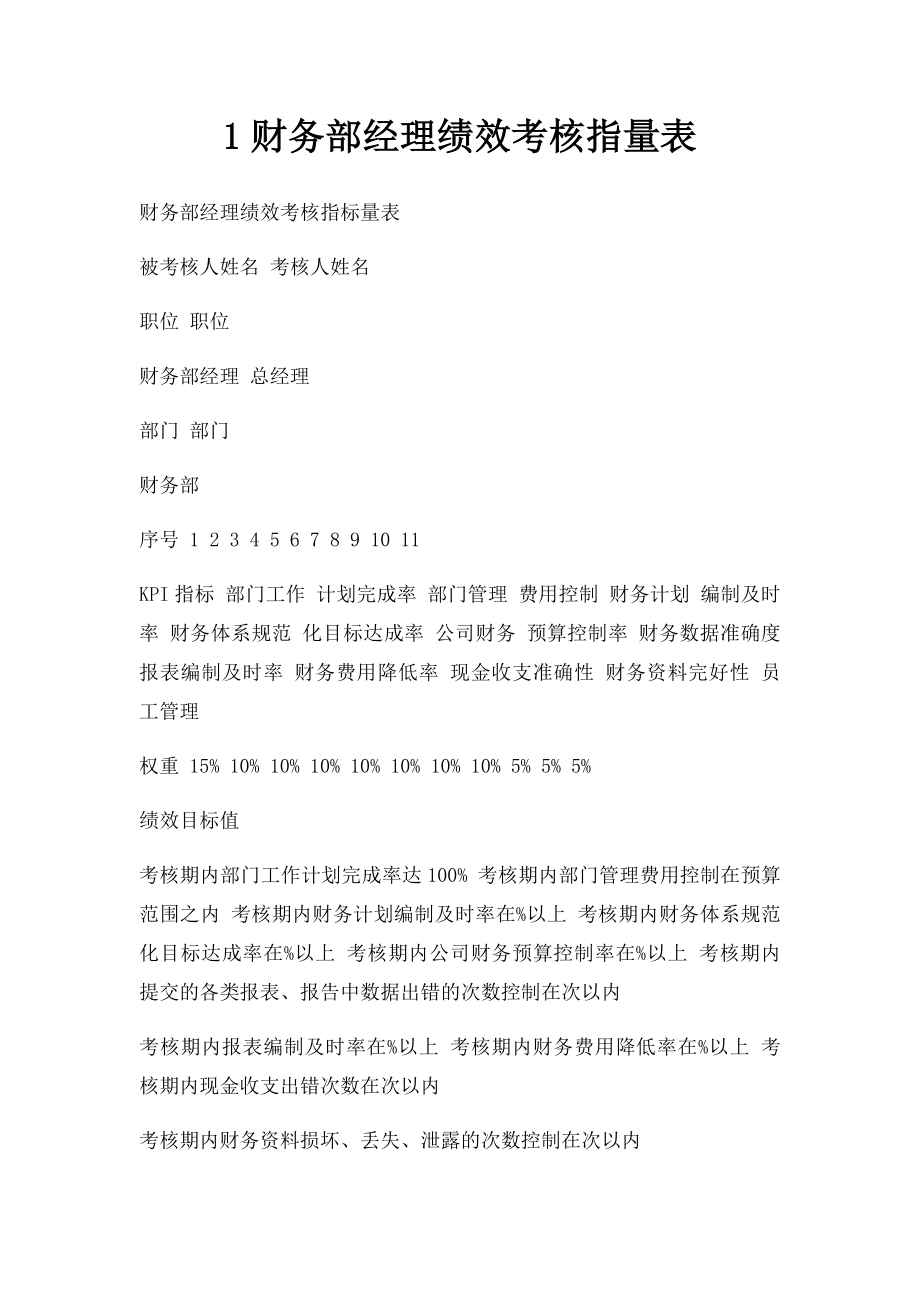 1财务部经理绩效考核指量表.docx_第1页