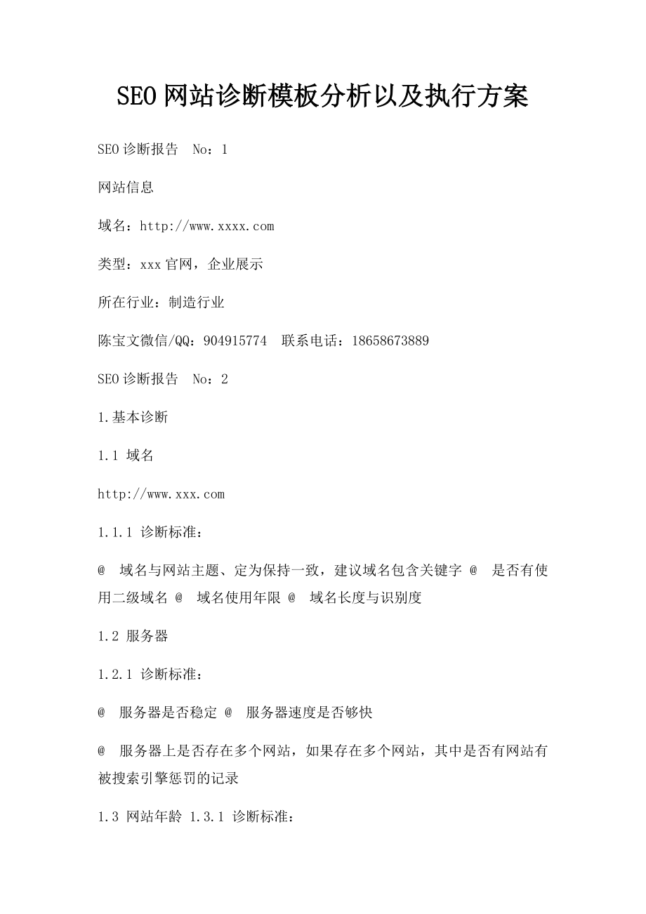 SEO网站诊断模板分析以及执行方案.docx_第1页