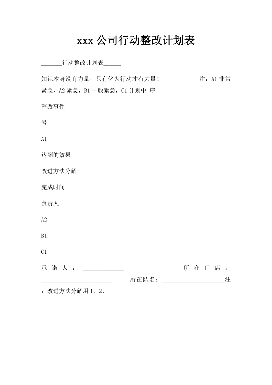 xxx公司行动整改计划表.docx_第1页