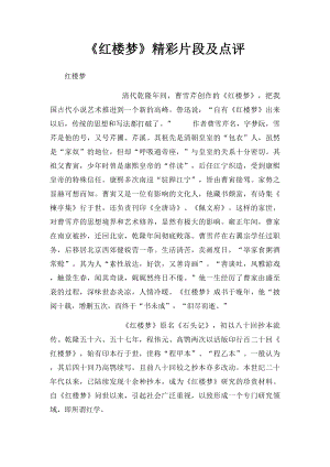 《红楼梦》精彩片段及点评 .docx