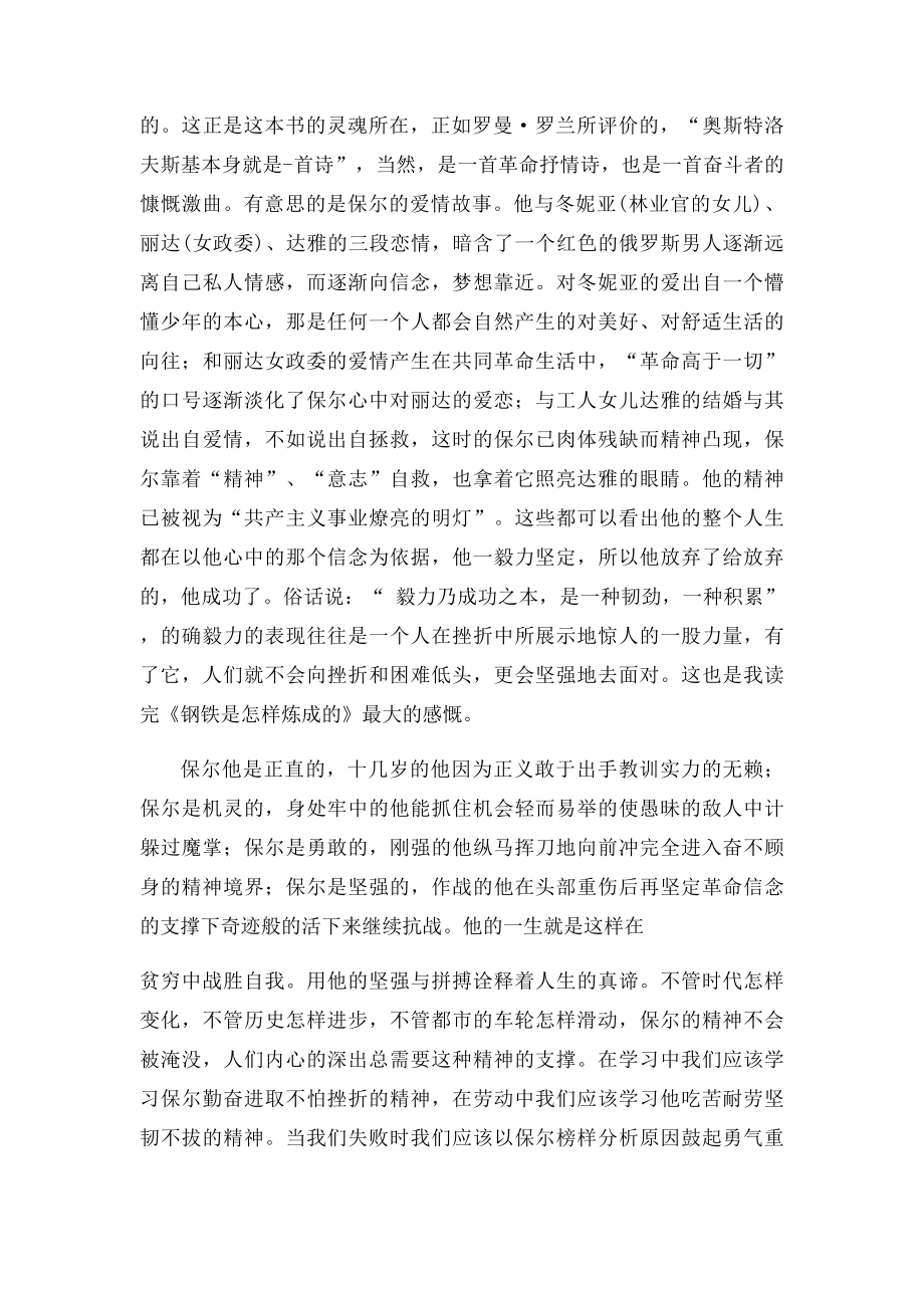 《钢铁是怎么样炼成的》读后感之浅析保尔性格特征.docx_第2页