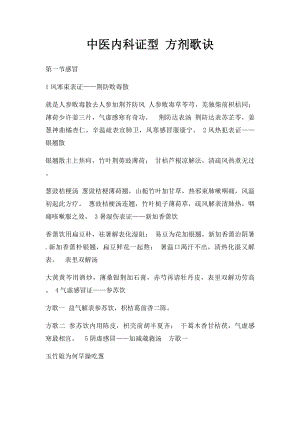 中医内科证型 方剂歌诀.docx