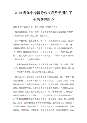 2012青岛中考满分作文我终于明白了你的良苦用心(3).docx