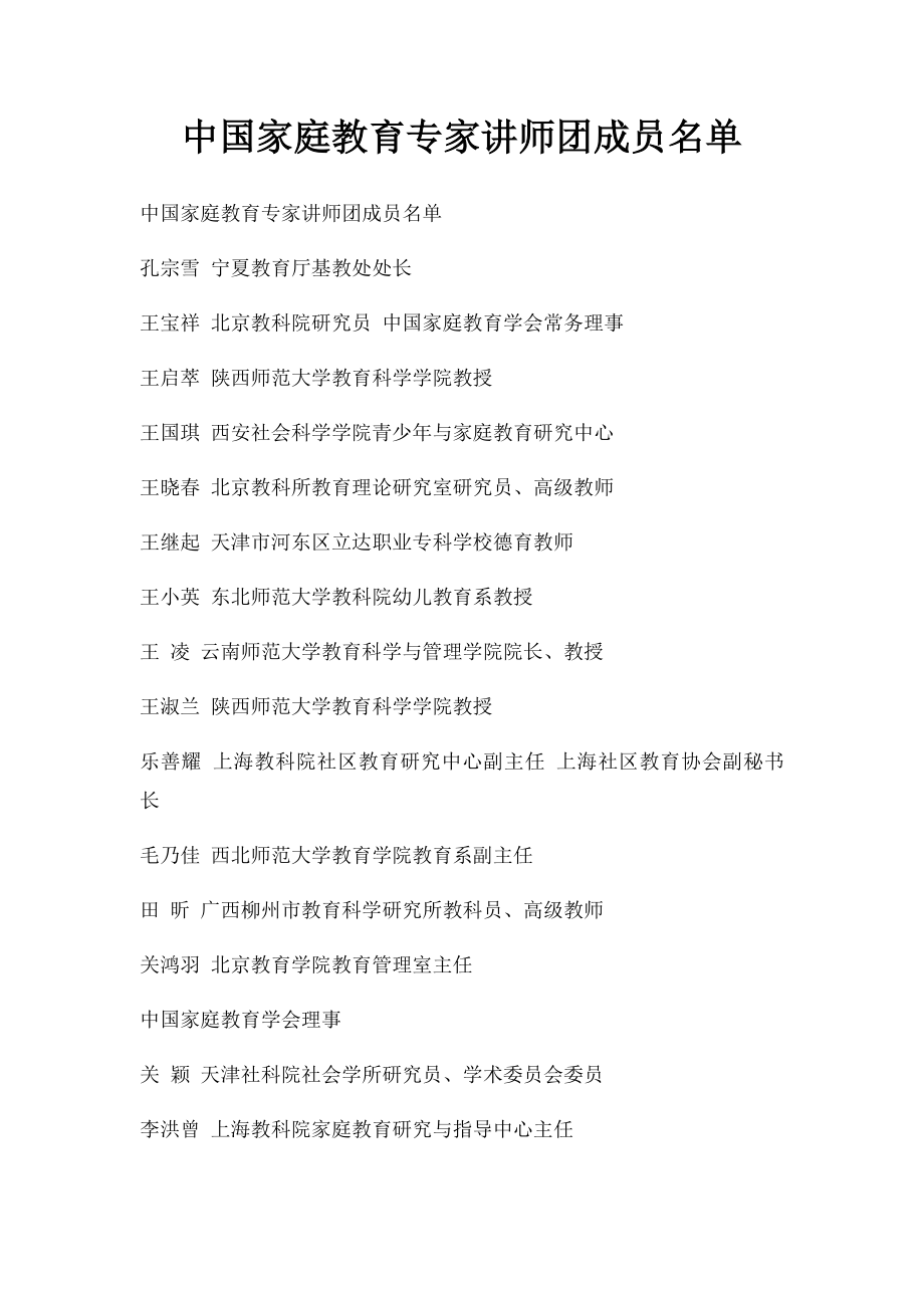 中国家庭教育专家讲师团成员名单.docx