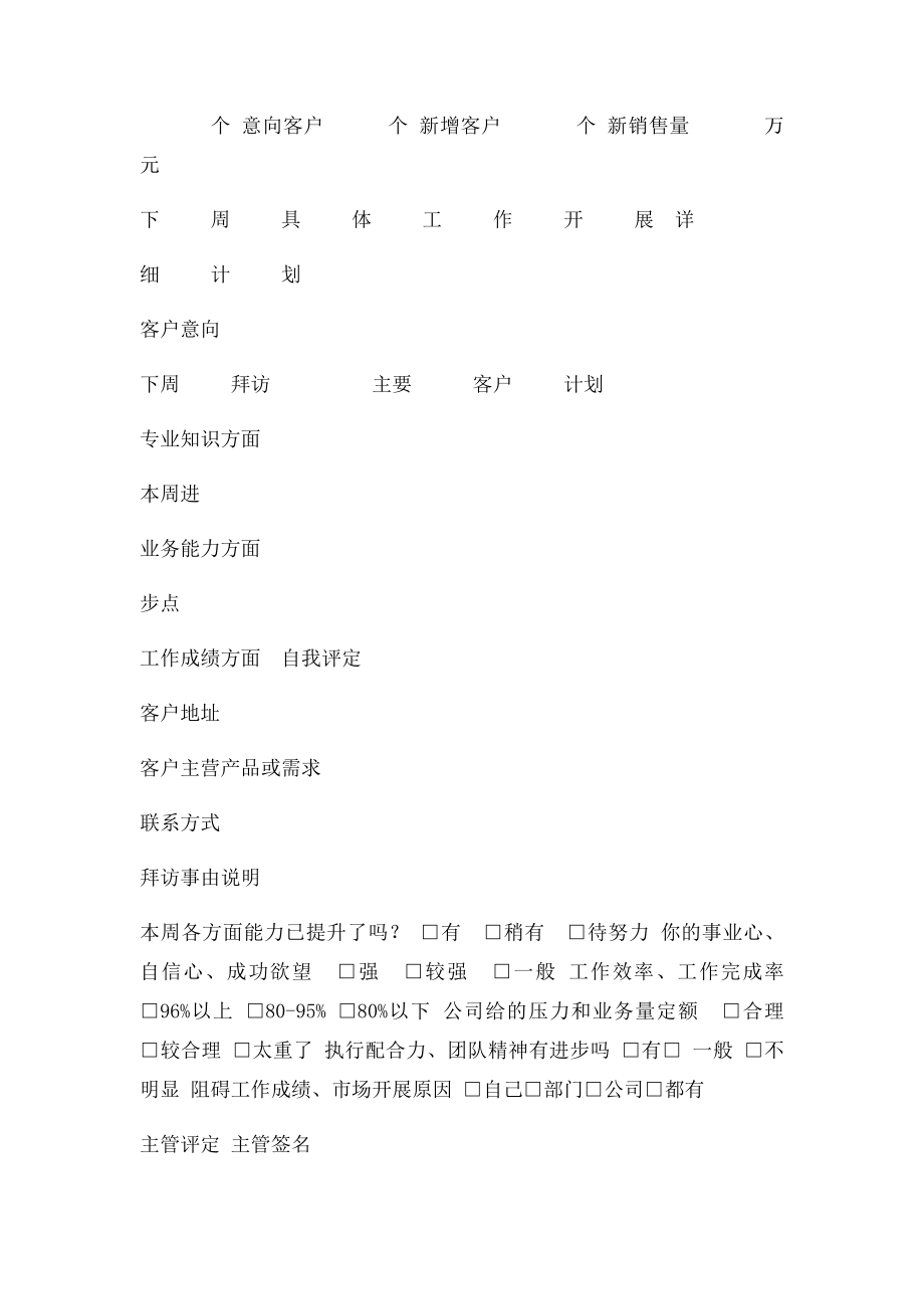 业务员周工作总结及工作计划表.docx_第2页