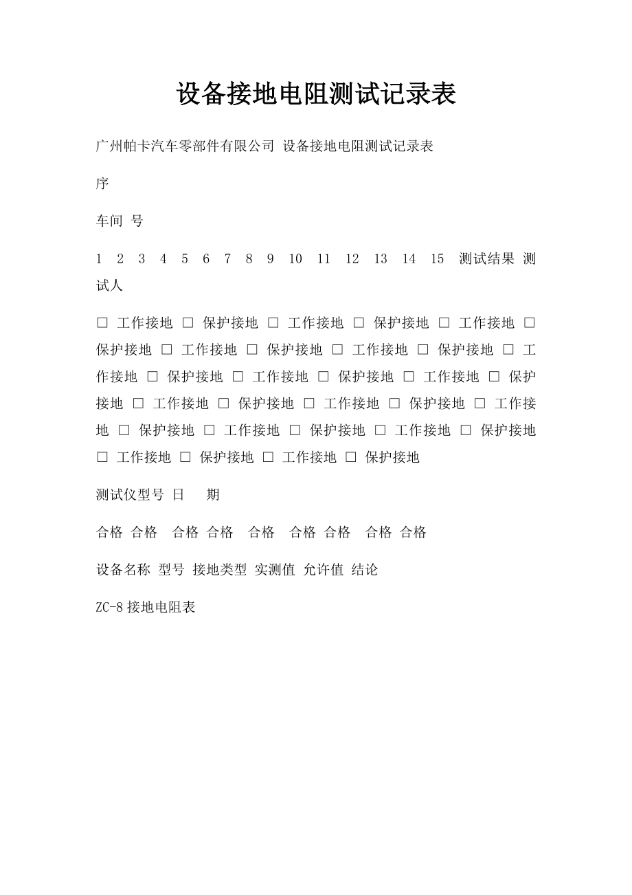 设备接地电阻测试记录表.docx_第1页