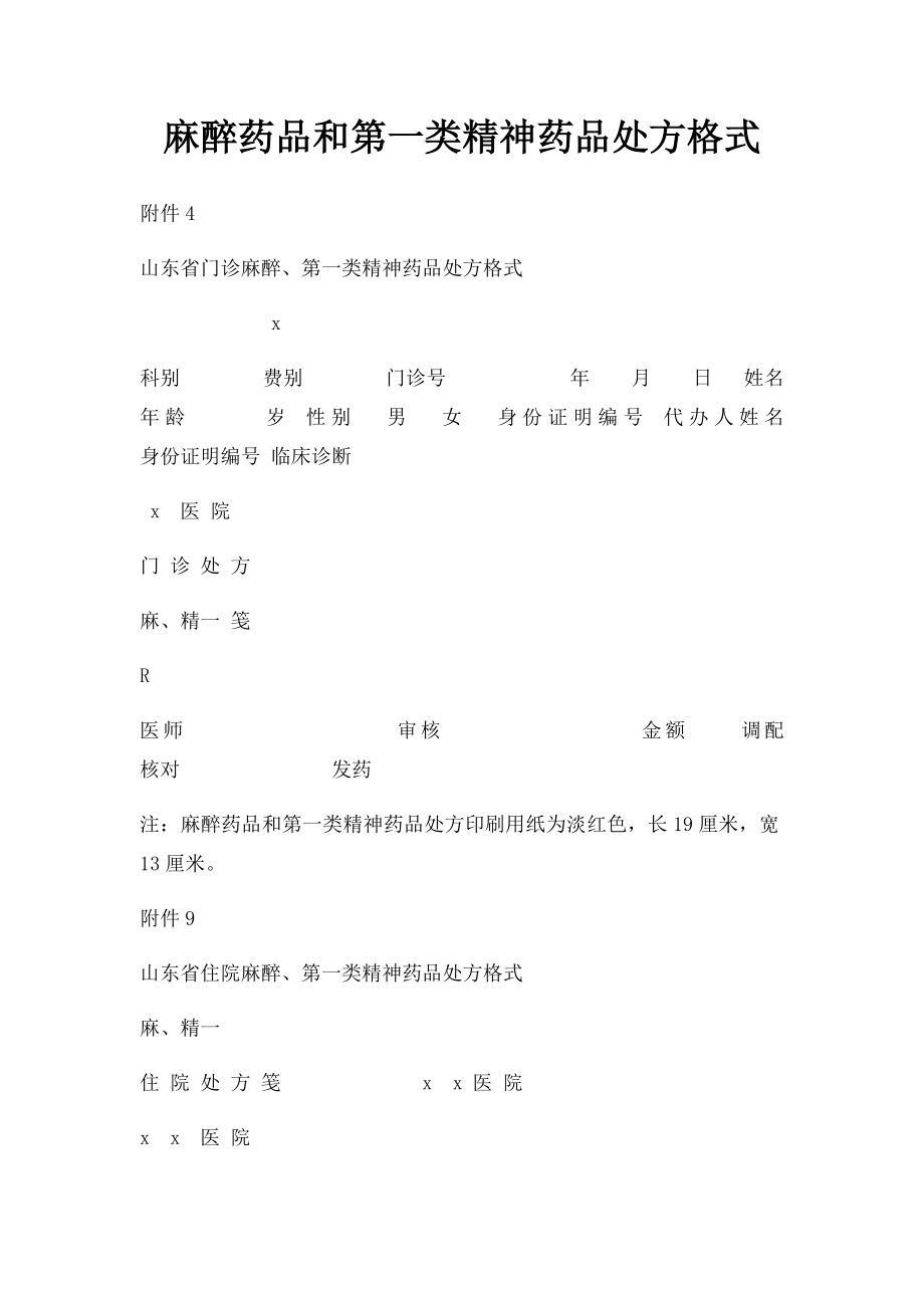 麻醉药品和第一类精神药品处方格式.docx_第1页