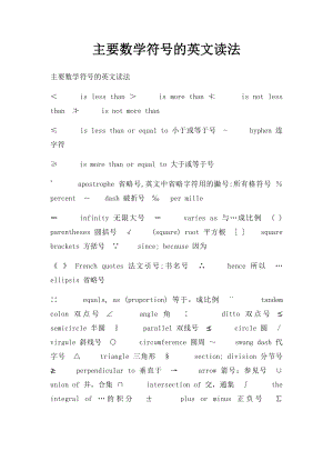 主要数学符号的英文读法.docx