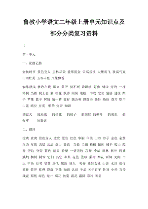 鲁教小学语文二年级上册单元知识点及部分分类复习资料.docx