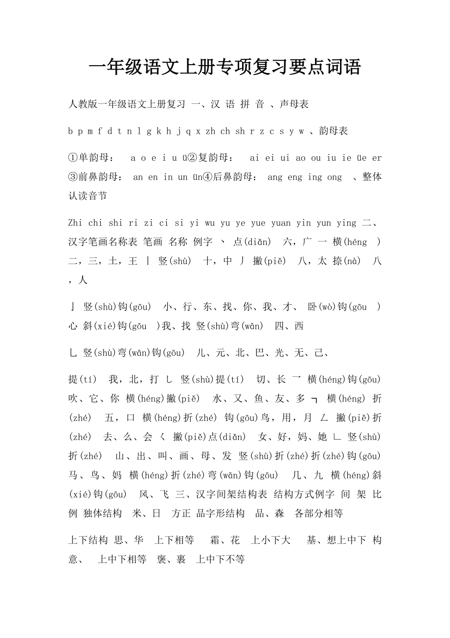 一年级语文上册专项复习要点词语.docx_第1页