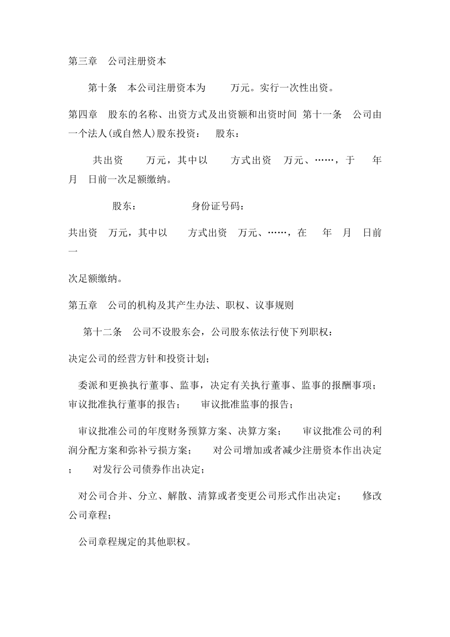 一人有限责任公司设执行董事经理监事的章程.docx_第2页