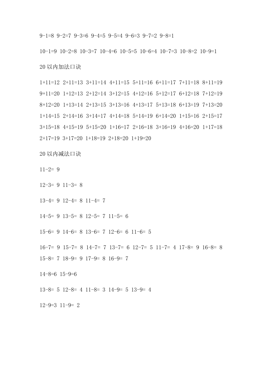 10和20以内加减法口诀表.docx_第2页