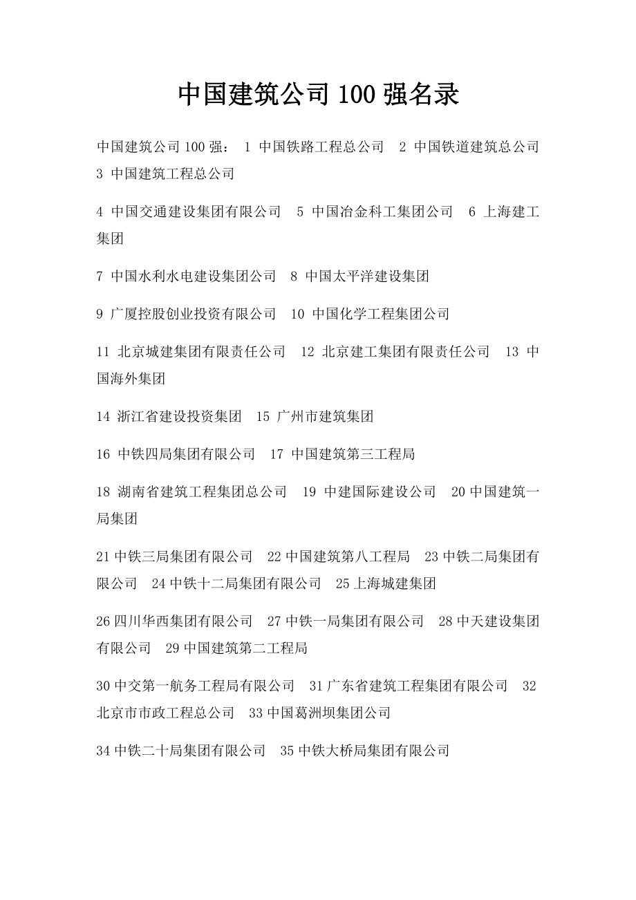 中国建筑公司100强名录.docx