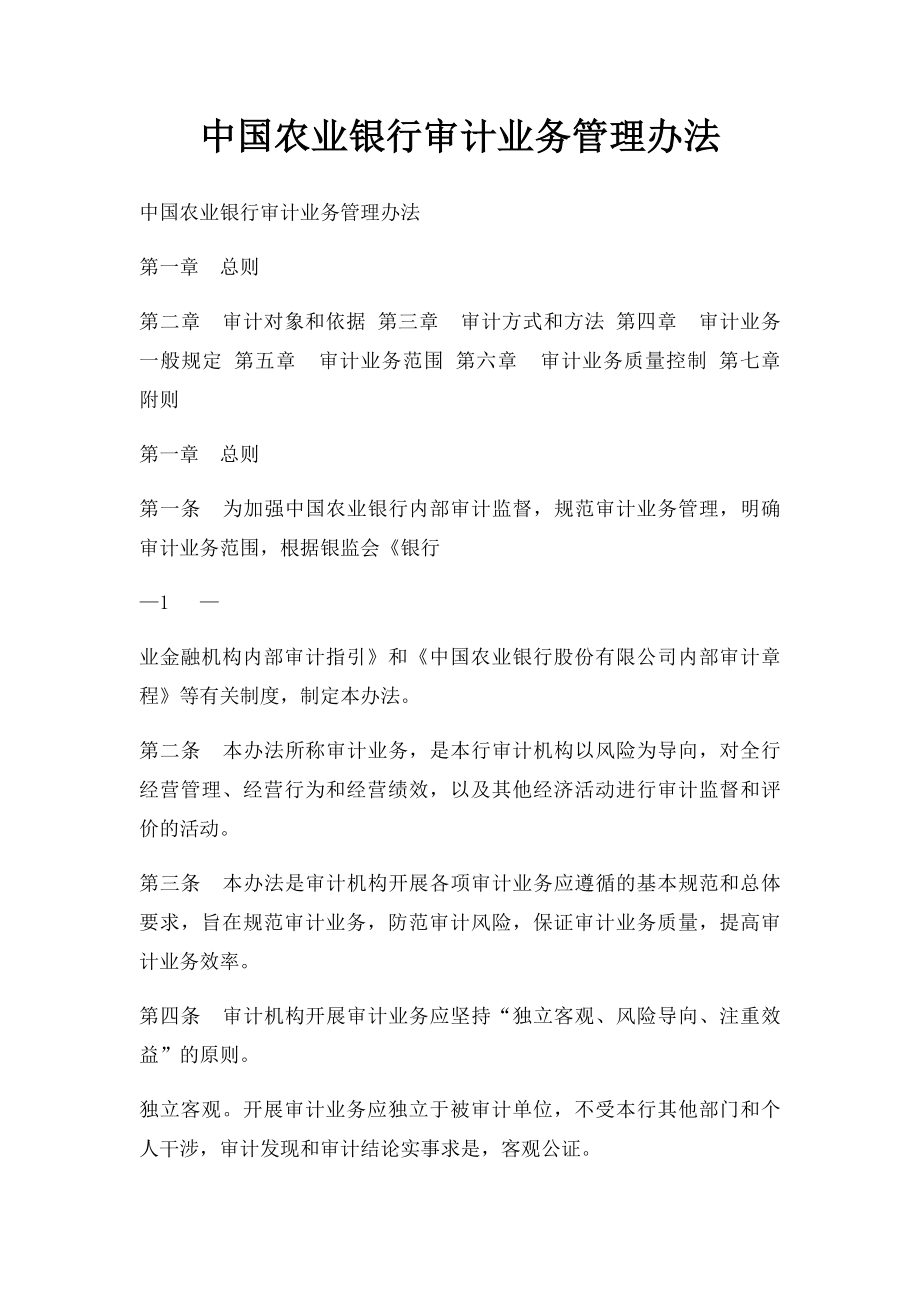 中国农业银行审计业务管理办法.docx_第1页