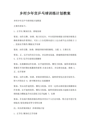 乡村少年宫乒乓球训练计划教案(1).docx